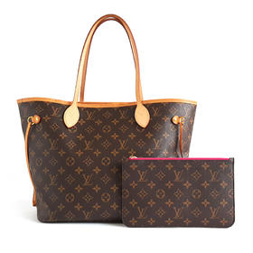 【95新】LV路易威登M41178中号老花NF玫红内里Neverfull购物袋单肩包女士301025NJS08