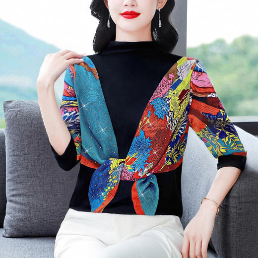 KQL B41N6621印花上衣时尚妈妈气质内搭小衫 商品图0