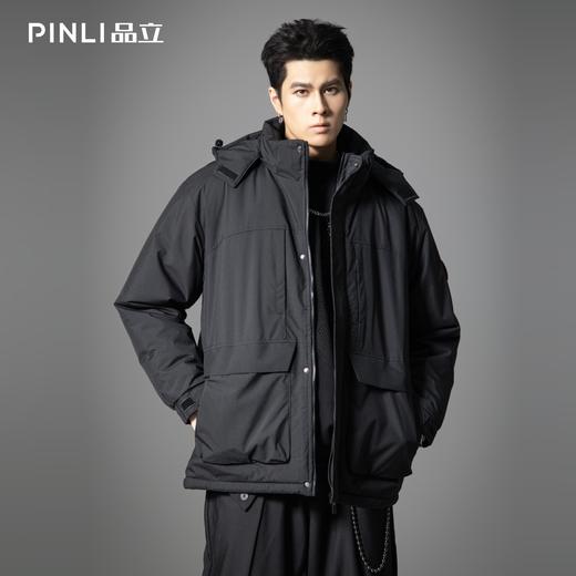 PINLI品立2025秋冬新款可拆卸连帽棉服外套潮男宽松工装休闲棉衣GD253105164 商品图3