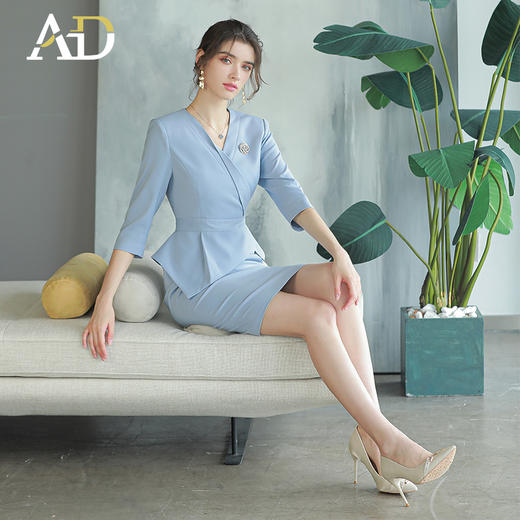 AD高级感粉色职业连衣裙女假两件工作服职业装高端前台接待工装裙 商品图2