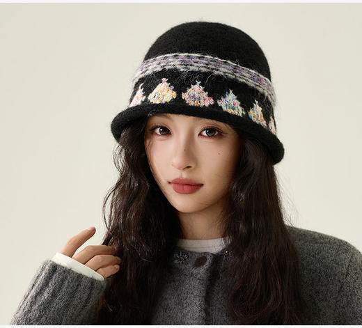 韩国渔夫帽秋冬新款，复古彩色提花针织帽JC-M3741 商品图0