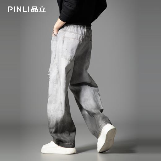 PINLI品立2025秋季新款男士宽松美式高街破洞直筒休闲牛仔长裤潮GD253116139 商品图2