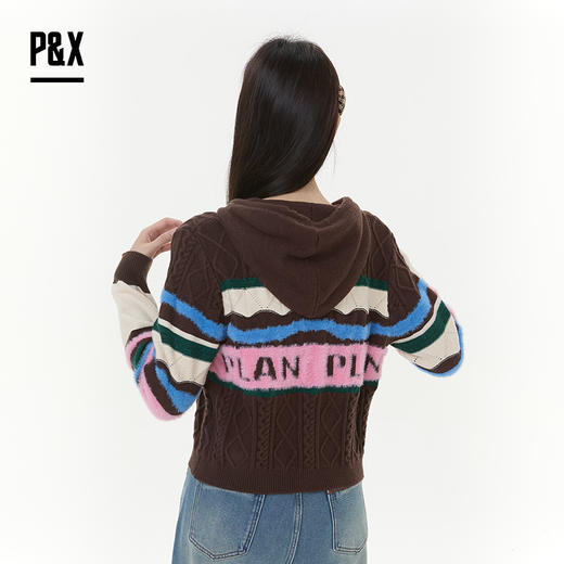 P&X设计师女装2025冬季通勤长袖撞色拼色短款毛衣825418201 花色 商品图4