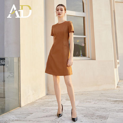 AD夏季短袖纯色连衣裙女新款美拉德立体感走线西装裙时尚OL职业装 商品图3