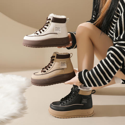 【MZT-暖绒休闲高帮棉鞋】加绒加厚上脚暖5℃，4cm厚底显瘦显高 商品图3