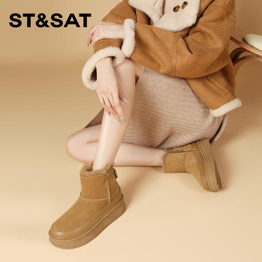星期六时尚百搭加绒保暖厚底雪地靴SSC411A11P 商品图1