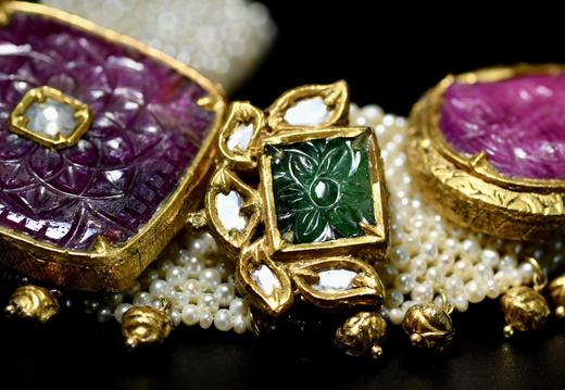 24k包金红宝蓝宝绿宝钻石珍珠项链 商品图2