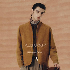PLUS CRASH2025冬季短款修身时尚百搭老钱风针织拼接立领夹克外套