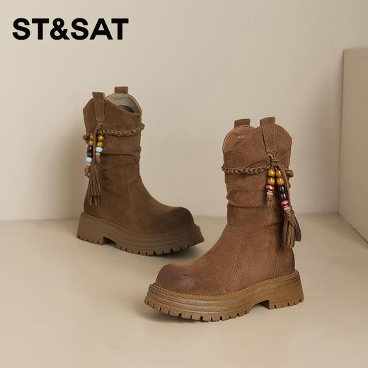 星期六废土风美拉德流苏堆堆靴SSD4116H0K 商品图6