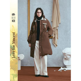 【暖冬内购】两三事梵高文艺 落日归航 2025冬季新款印花口袋抽绳收腰羽绒服女