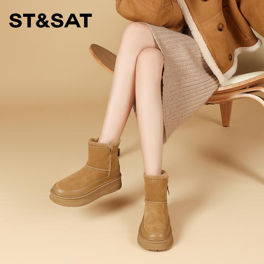 星期六时尚百搭加绒保暖厚底雪地靴SSC411A11P 商品图0