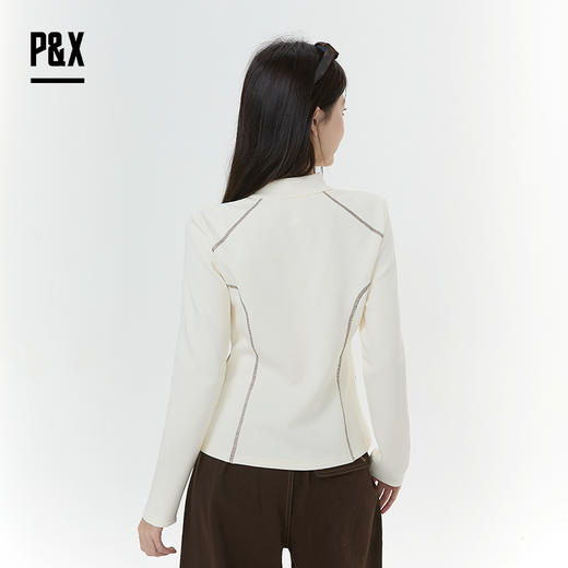 P&X设计师女装2025冬季立领学院风纯色健身短款T恤825402099 杏色 商品图4