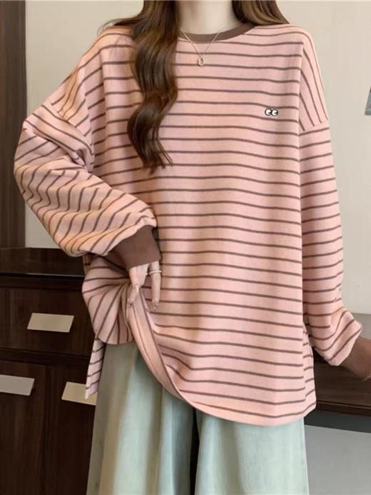 【卫衣系列】31853粉色条纹侧开叉眼睛刺绣卫衣-喜出 商品图0