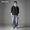 PINLI品立新款水洗宽松直筒牛仔裤潮男美式复古破洞长裤GD253116140 商品缩略图1