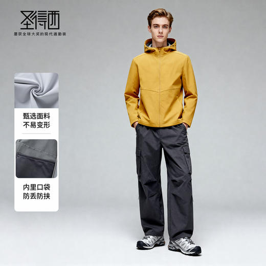 圣得西情侣款修身连帽夹克2025秋冬季新款华夫格暖绒内里加绒外套 商品图3