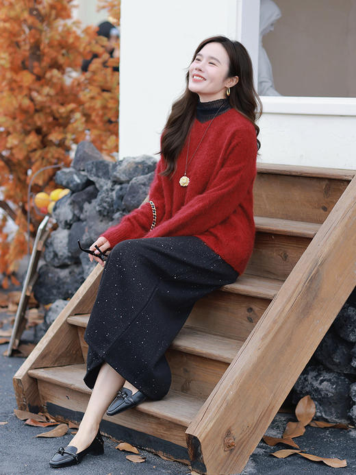一姐私服 冬日氛围感神器 重磅花纱 双面拉绒羊绒羊毛衫 商品图3