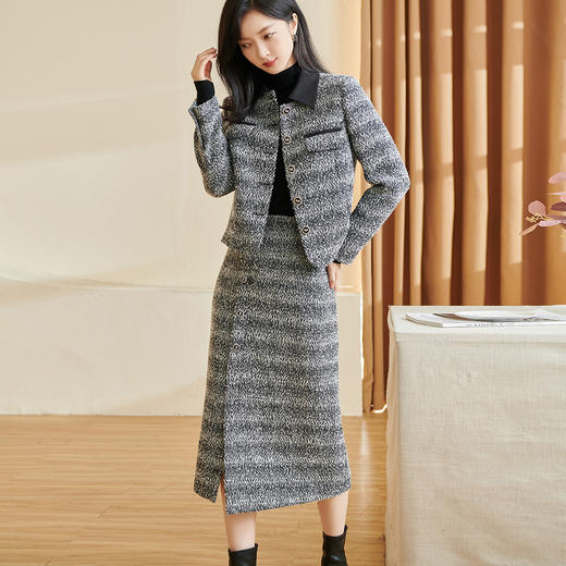 剩S/XXL 舒适羊毛混纺保暖知性简约粗花呢时尚套装3655 商品图1