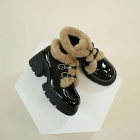 Westory2025年冬季牛漆皮厚底乐福鞋加绒保暖百搭深口毛毛鞋S25DM86051