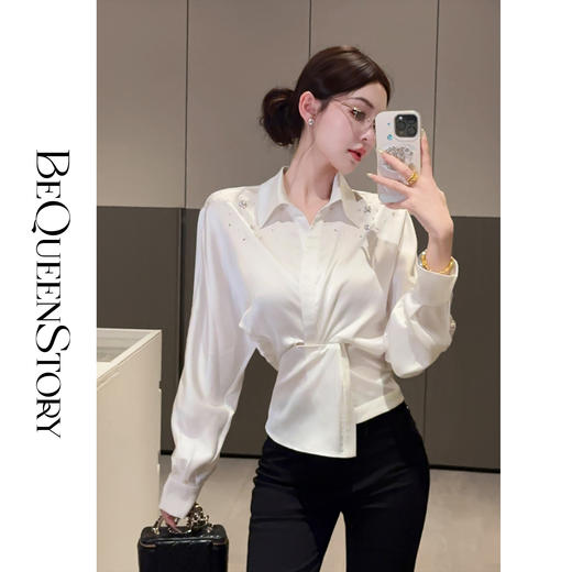 余潇潇【时尚女主编】时尚百搭优雅高级氛围感手工钉珠收腰衬衫新款 商品图2