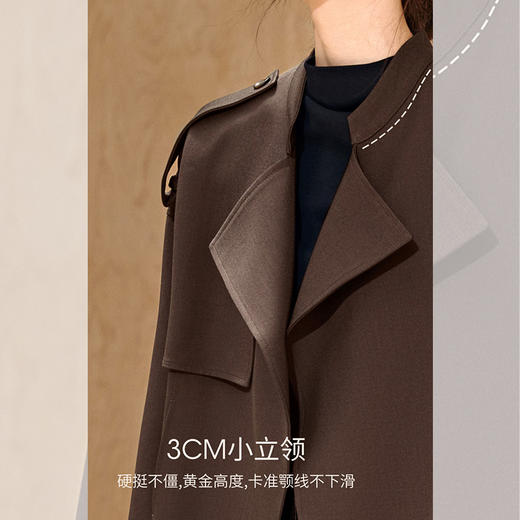 【限时秒杀】西遇短款风衣外套女冬季新款摩登复古咖色廓形翻领夹克SS051746 商品图3