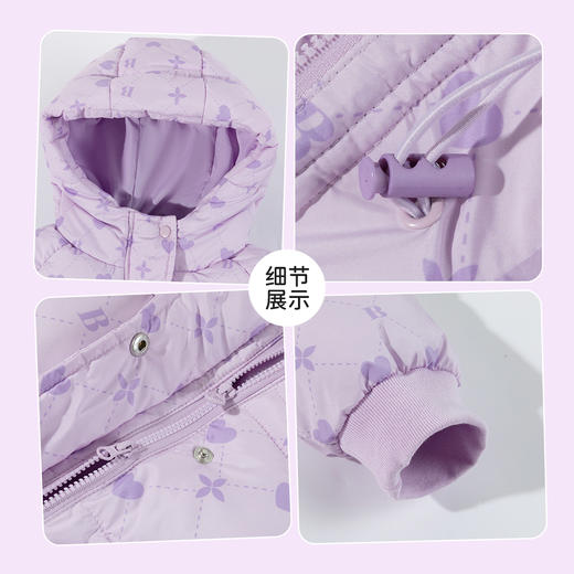 贝贝怡童装女童中长款棉服加厚保暖2025冬季新款中大童连帽外套ZB4ES058 商品图3