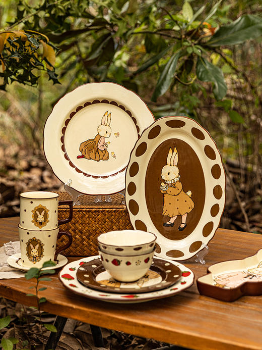 摩登主妇赫拉兔原创复古陶瓷碗家用餐具可爱碗盘套装米饭碗 商品图0