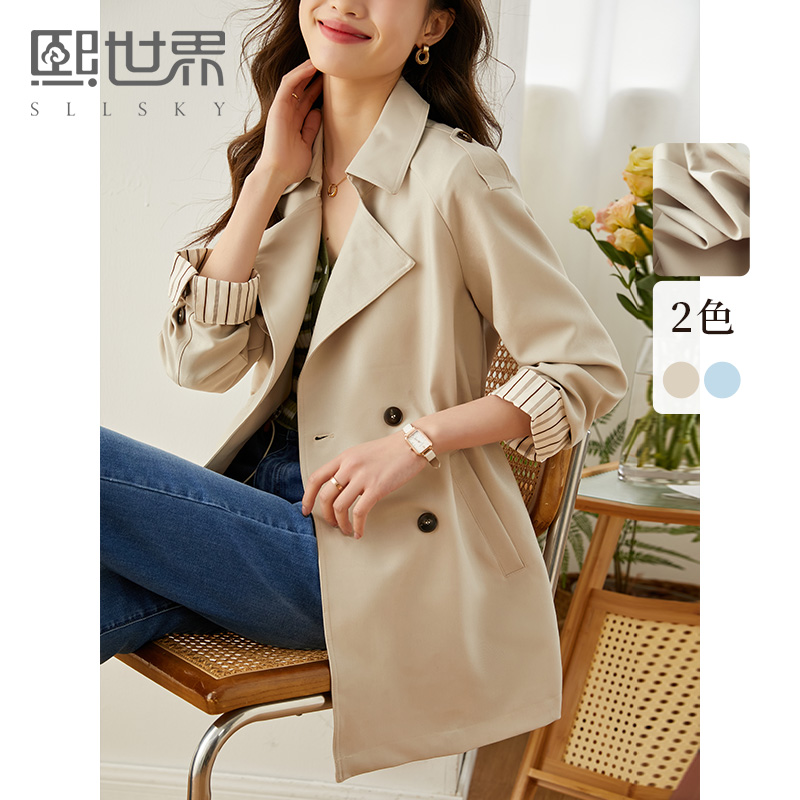 【双𝟭𝟭特卖】熙世界风衣外套女中长款2025春秋新款时尚气质流行大衣高级设计感