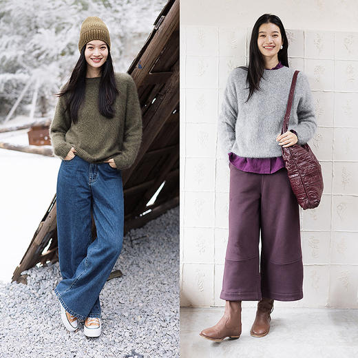 绽放749朵/100%绵羊毛宽松花纱拉毛圆领套头毛针织衫文艺毛衣女冬 商品图3