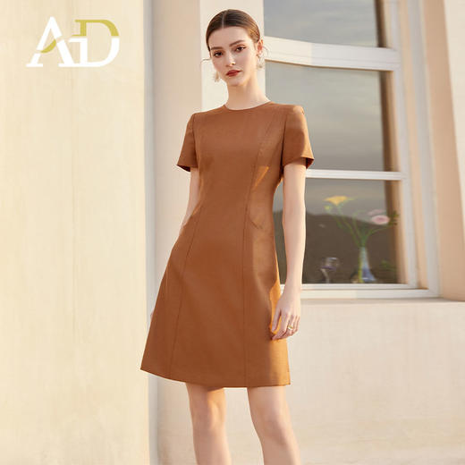 AD夏季短袖纯色连衣裙女新款美拉德立体感走线西装裙时尚OL职业装 商品图1