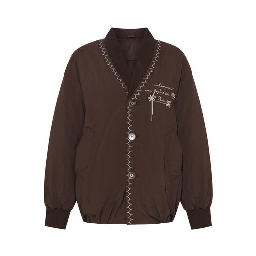 【暖冬内购】两三事梵高文艺 松木旧书 2025冬季新款复古字母刺绣v领羽绒服女 商品图4