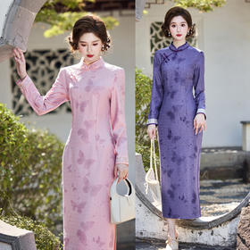 复古国风中老年女士长款旗袍，改良新中式宴会旗袍SYK211113