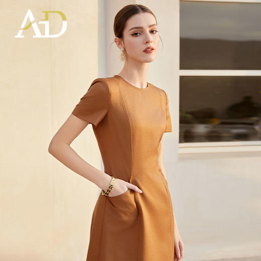 AD夏季短袖纯色连衣裙女新款美拉德立体感走线西装裙时尚OL职业装 商品图2