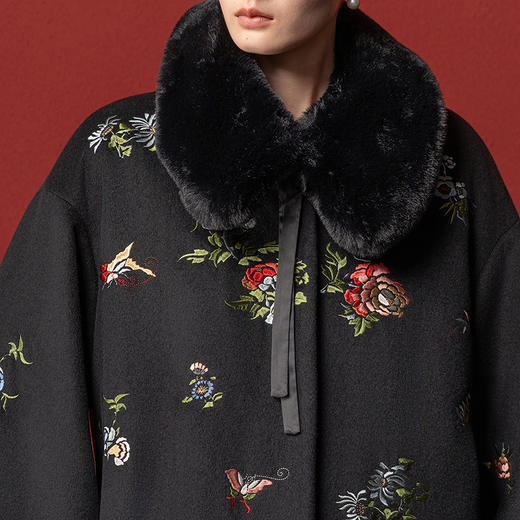 【林栖设计小店】毛呢外套绣花古典优雅配毛领2025秋冬新款大衣女1954072 商品图10