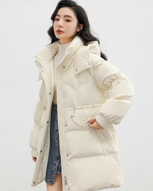 爆款连帽韩版时尚收腰中长款白鸭绒羽绒服女 HY-27 商品图2