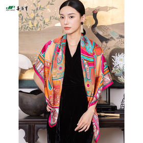 喜得宝文创丝巾《王国气象》良渚文化艺术数码方巾杭州丝绸100%桑蚕丝素绉缎