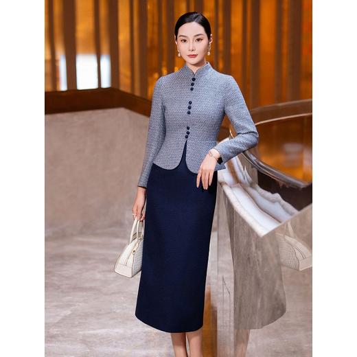 YBY 882H86新中式国风连衣裙时尚拼接假两件修身显瘦毛呢裙 商品图1