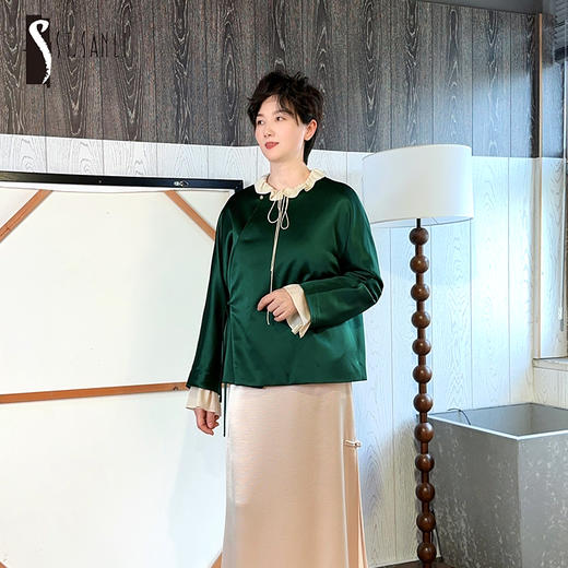 ST.SANLI【定制系列】新中式风格斜门襟珍珠扣薄棉服GA325Q02 商品图0