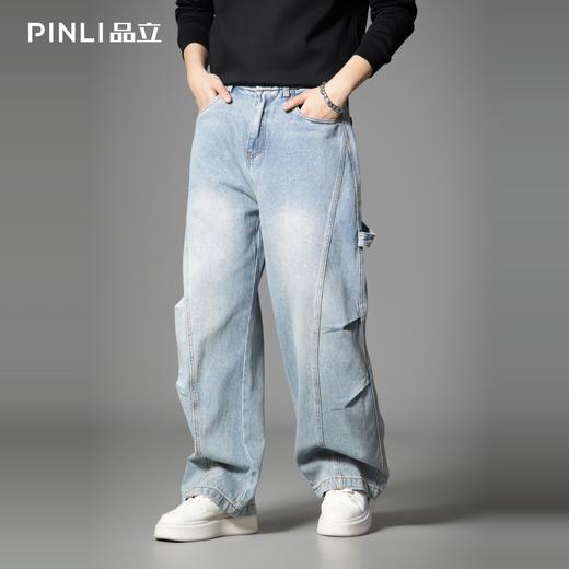 PINLI品立春季新款男士美式高街复古宽松直筒休闲牛仔长裤潮GD253116142 商品图0