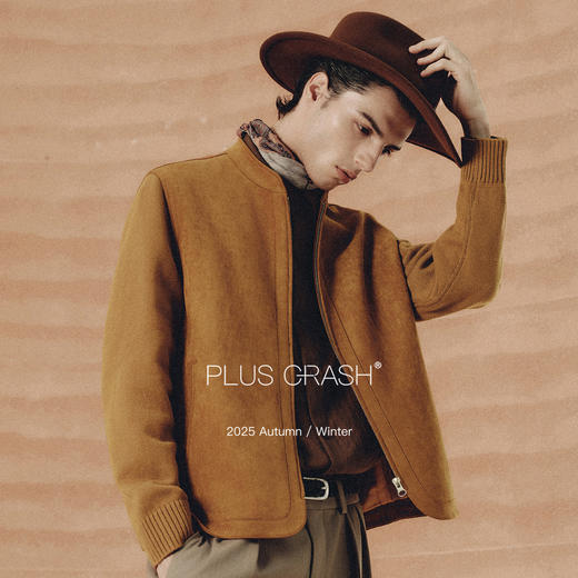 PLUS CRASH2025冬季短款修身时尚百搭老钱风针织拼接立领夹克外套 商品图1