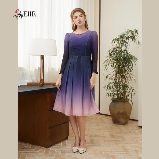 司歌渐变网纱长袖春秋连衣裙A921097X 商品图1