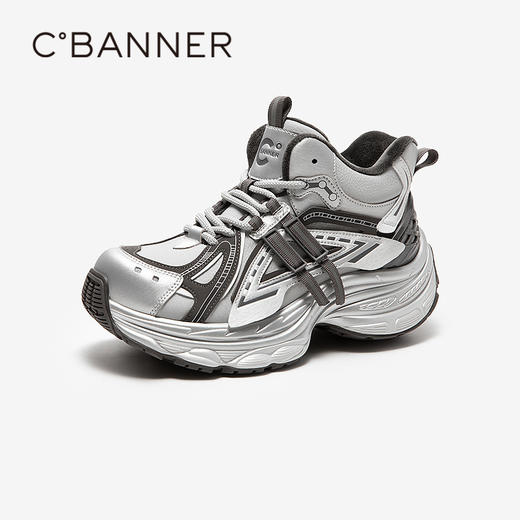 千百度银色厚底老爹鞋女2025冬季新款加绒保暖增高时尚运动休闲鞋A25660913 商品图1