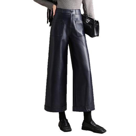 垂坠感时尚PU皮裤，通勤高腰A字阔腿裤直筒裤MYX-KDFY-Y25123-L 商品图4