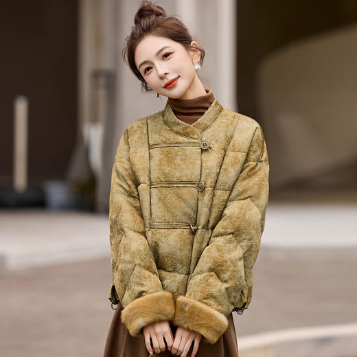新中式国风复古提花羽绒服，时尚白鸭绒短款外套HR-GJC5515 商品图2
