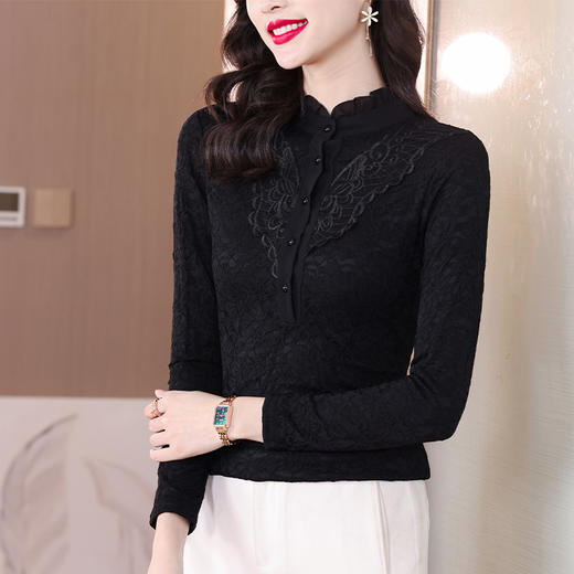 KQL B41N659半高领蕾丝打底衫加绒加厚保暖上衣洋气小衫 商品图3