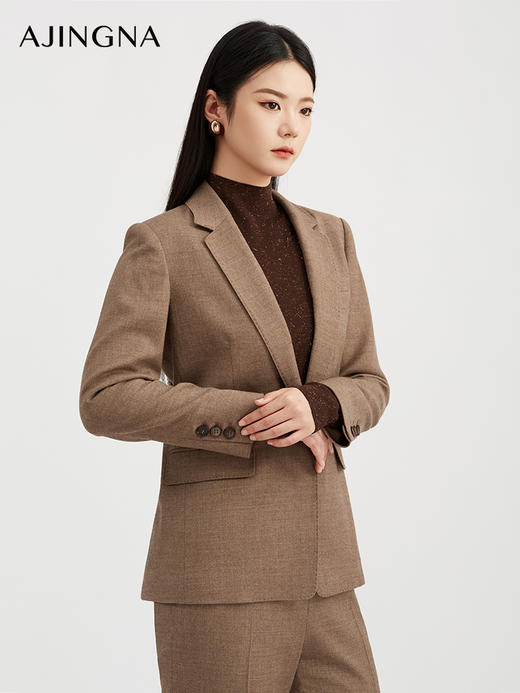 【商场同款】阿菁娜秋季新款静奢老钱风西服大地色系一粒扣牛角扣珠边设计微收腰弹力A30Q108039 商品图4
