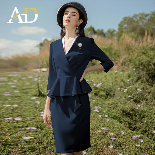 AD洋气紫色连衣裙女时尚职业装气质女神范西装套装高端前台工作服 商品图3