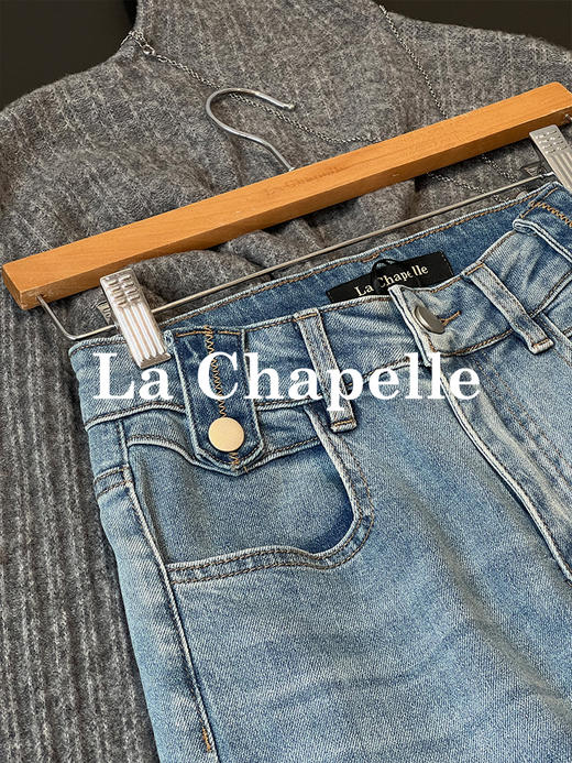 会员福利【设计感×通勤百搭】拉夏贝尔/La Chapelle高腰皮标牛仔裤女百搭韩版休闲小个子直筒裤 商品图9