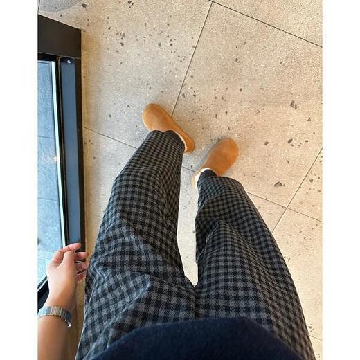 黑灰毛呢格纹九分裤！2025女简约秋冬加绒松紧腰复古休闲显瘦格子裤！ 商品图4