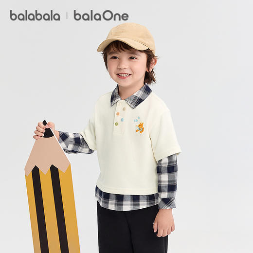 巴拉巴拉童装男童卫衣格纹拼接假两件长袖上衣2025新款秋装学院风 商品图0