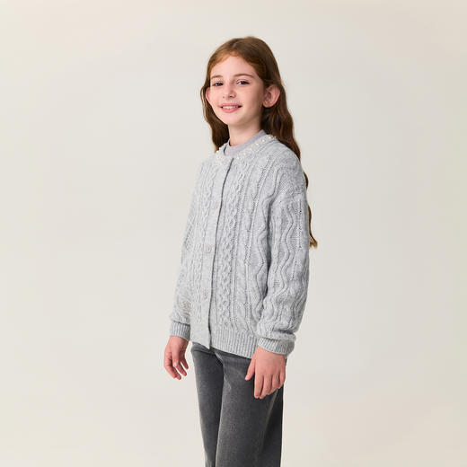 马克珍妮女童菱格羊毛针织开衫2025年冬装新款551878 商品图1